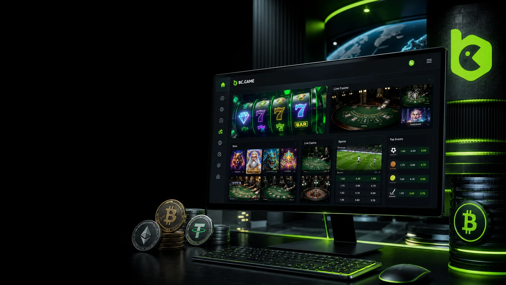 BC.Game interface with fast casino formats and in-house game categories